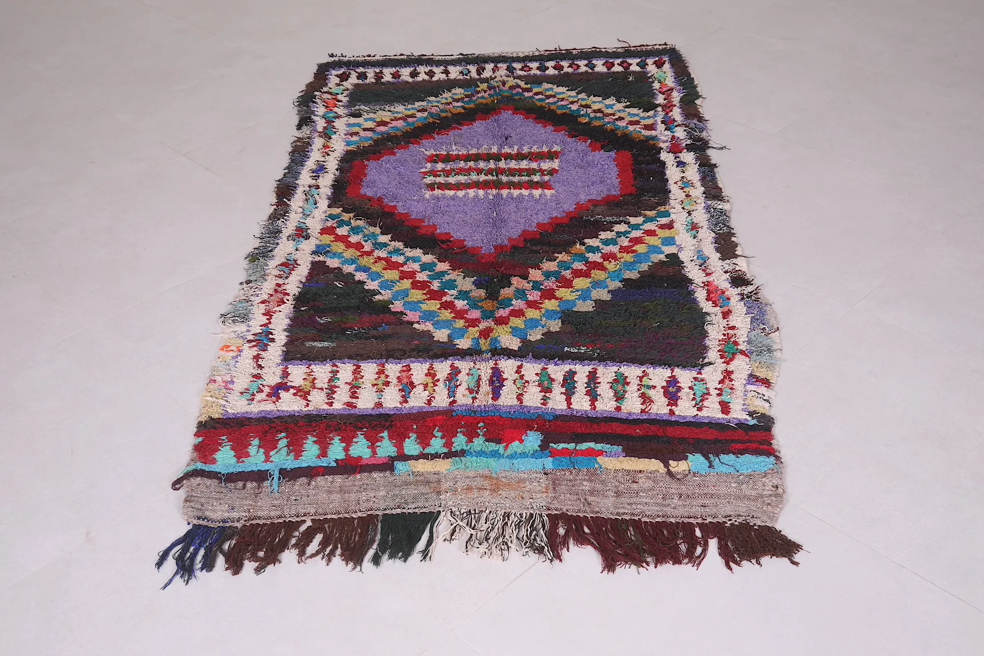 Berber Boucherouite Rug 3.8 x 6.9 Feet - Vibrant Handmade Moroccan Art
