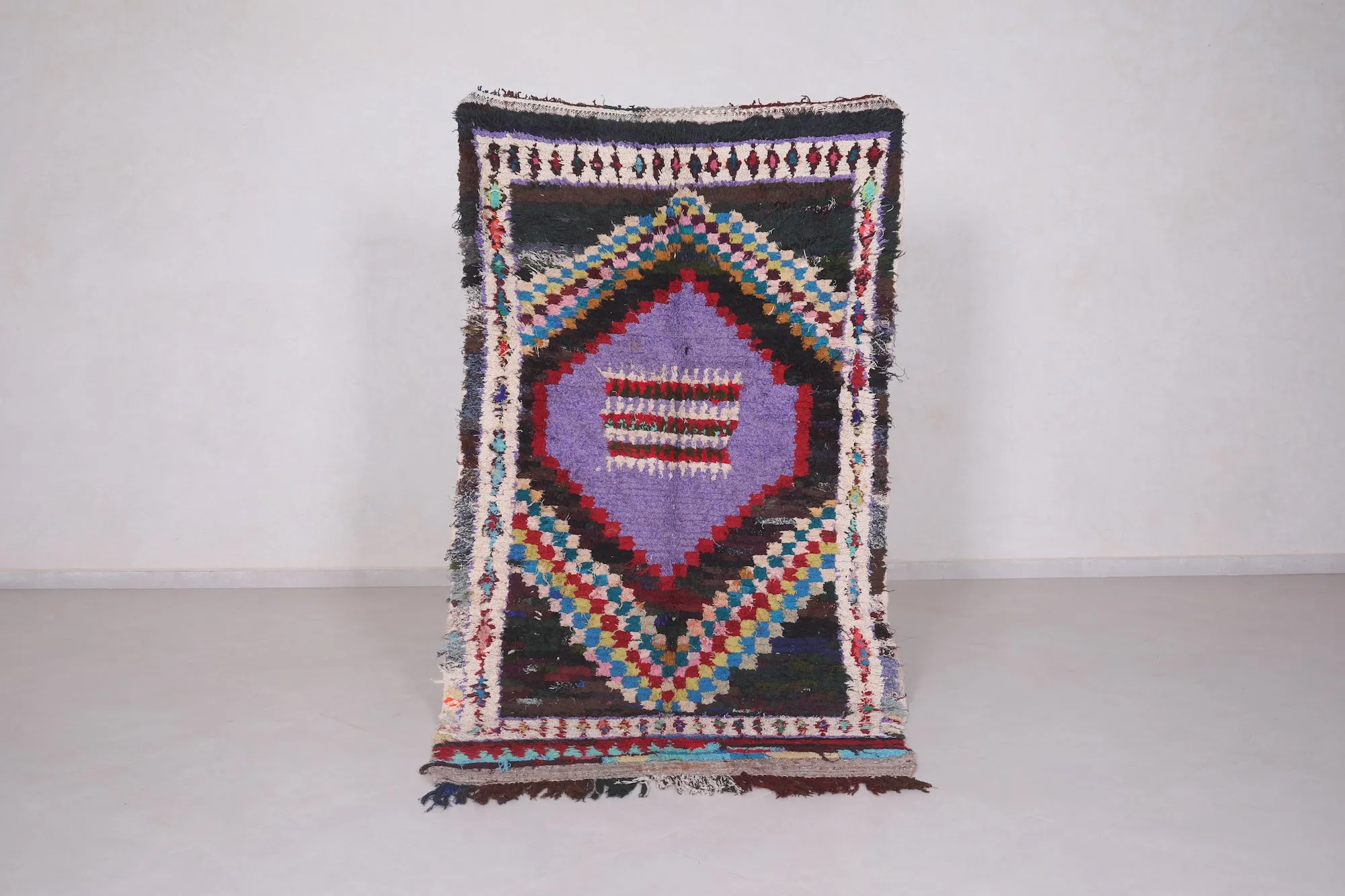 Berber Boucherouite Rug 3.8 x 6.9 Feet - Vibrant Handmade Moroccan Art