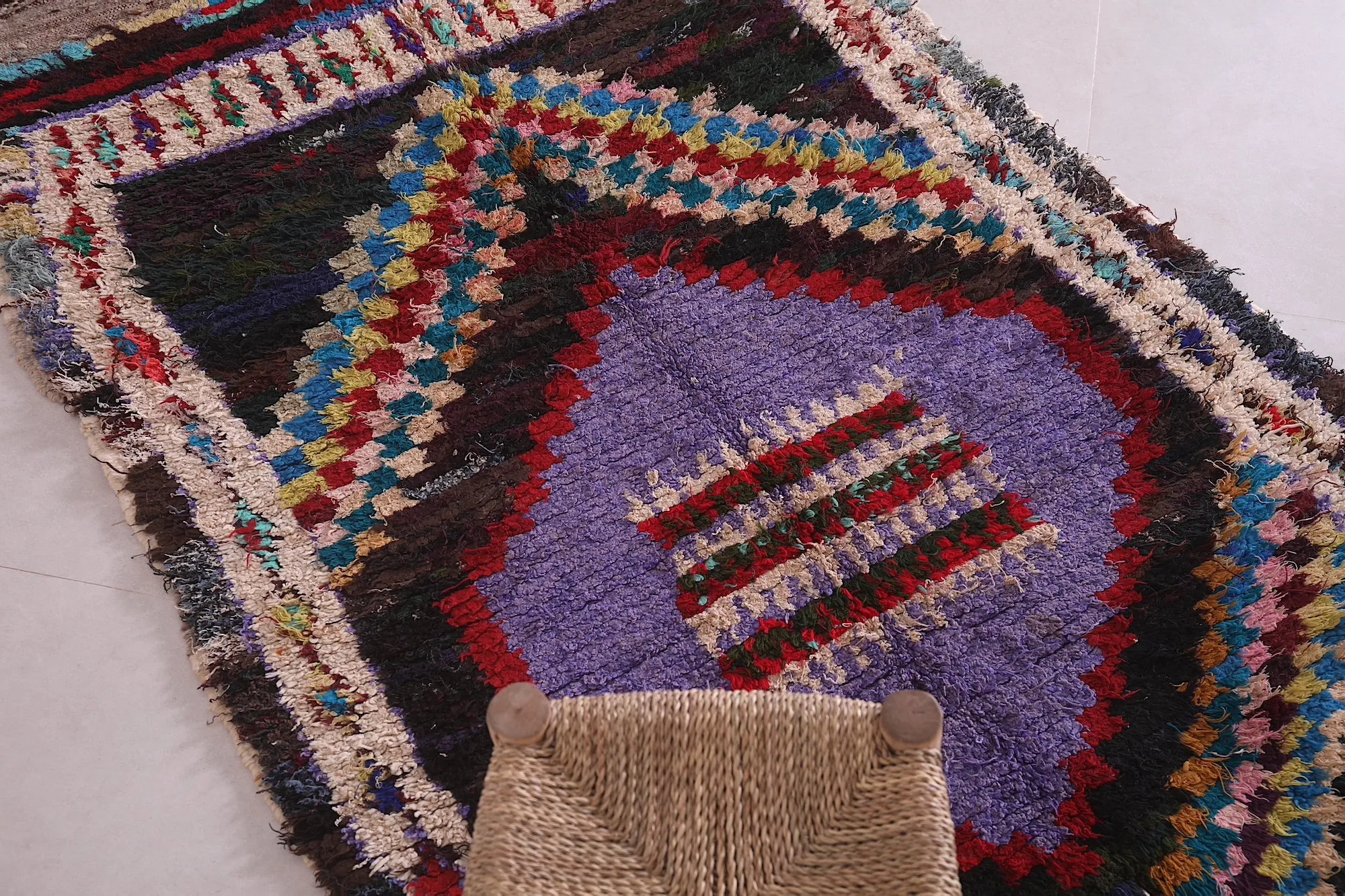Berber Boucherouite Rug 3.8 x 6.9 Feet - Vibrant Handmade Moroccan Art