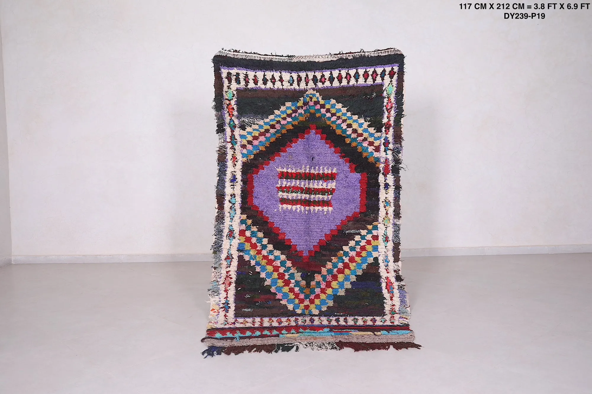 Berber Boucherouite Rug 3.8 x 6.9 Feet - Vibrant Handmade Moroccan Art
