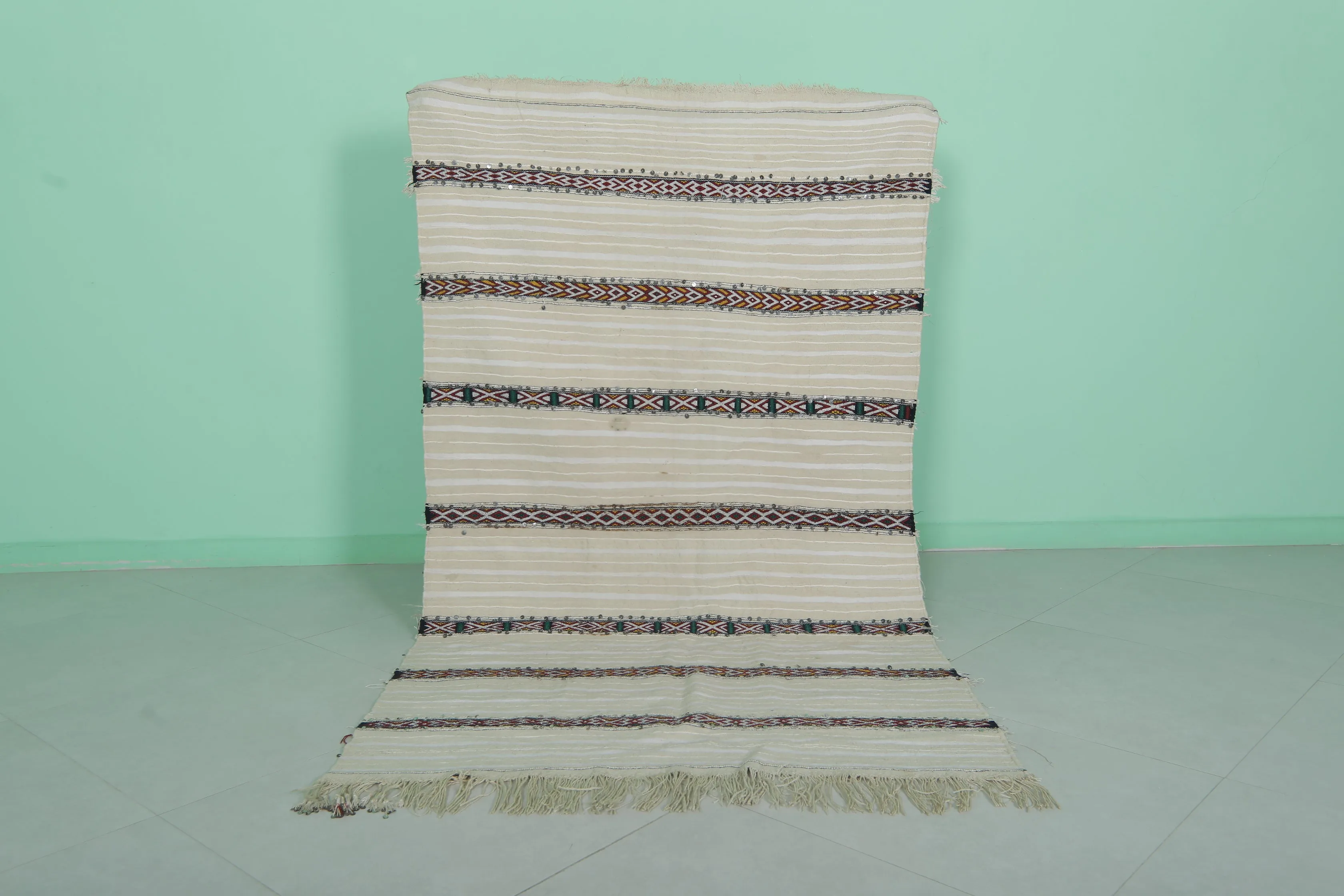 Berber Tribal Wedding Blanket Rug - 3.7 FT x 6.5 FT | Handwoven Moroccan Decor