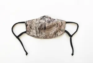 Black and Rose Gold Metallic Brocade Face Mask with Straw Hole