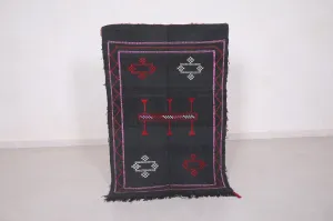 Black Moroccan Berber Kilim Rug - 2.8 FT X 4.4 FT | Handwoven Decor