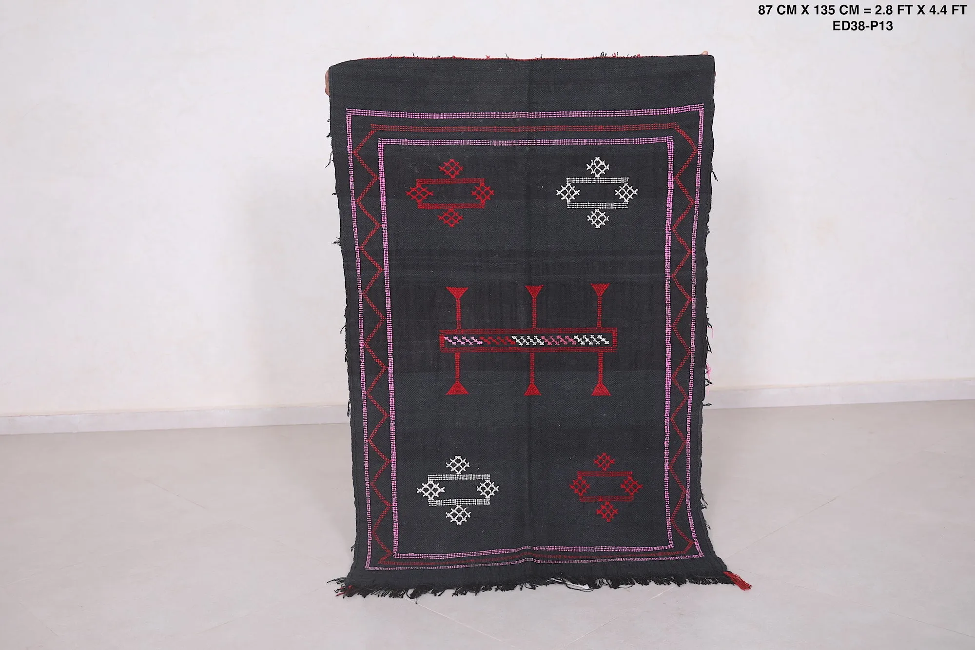 Black Moroccan Berber Kilim Rug - 2.8 FT X 4.4 FT | Handwoven Decor