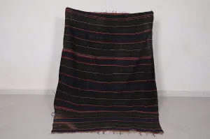 Black Moroccan Blanket - 4.1 FT x 5.5 FT | Handwoven Berber Rug
