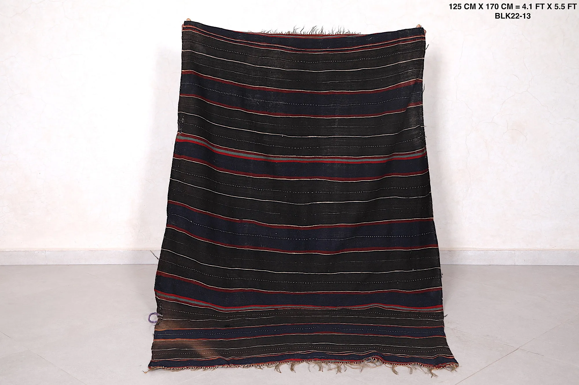 Black Moroccan Blanket - 4.1 FT x 5.5 FT | Handwoven Berber Rug