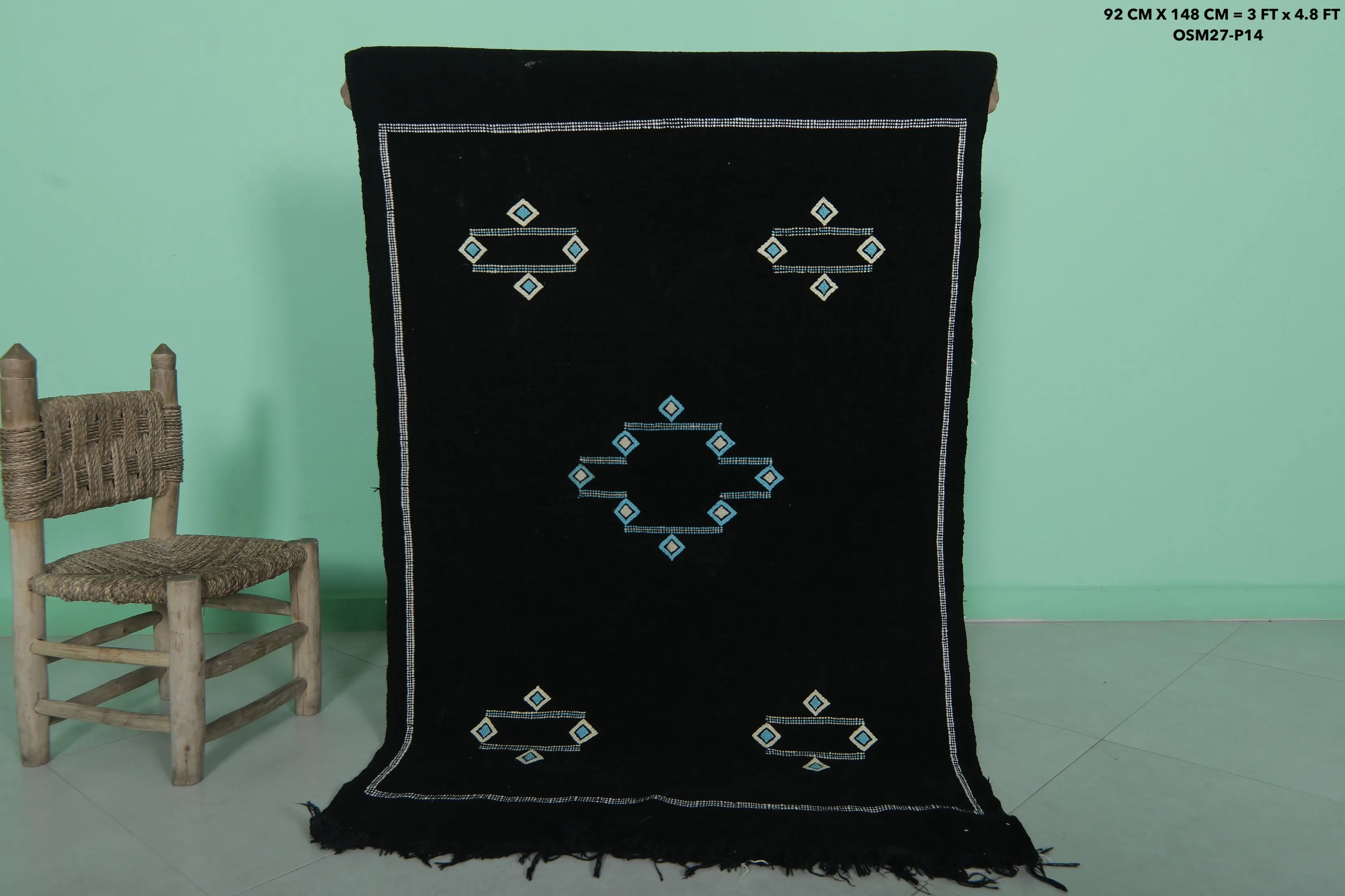 Black Moroccan Handwoven Kilim - 3 FT X 4.8 FT | Artisan Decor