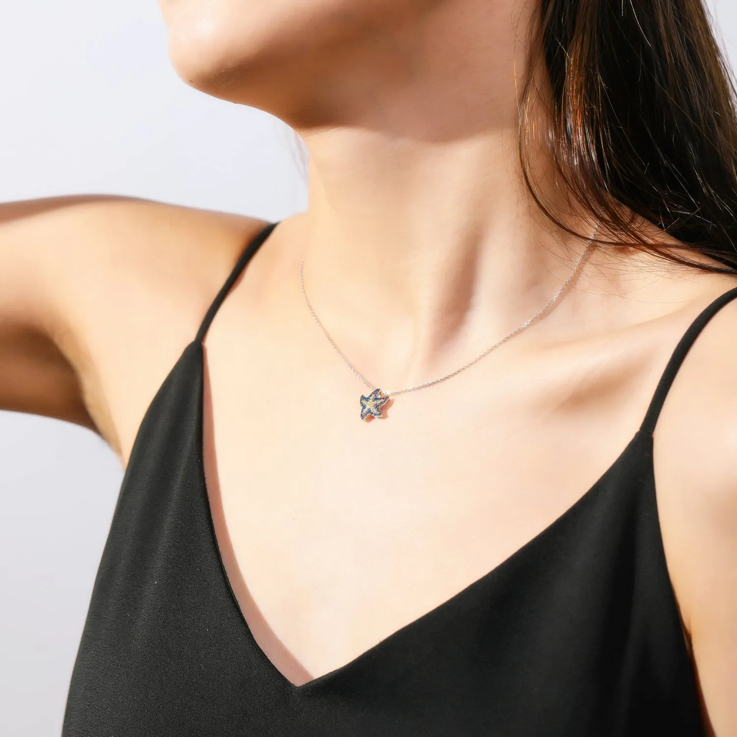 Blue and Yellow Sapphire Starfish Necklace