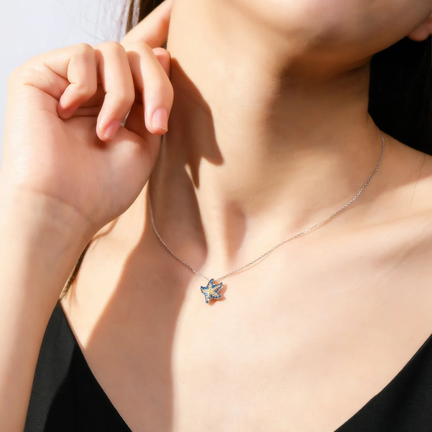 Blue and Yellow Sapphire Starfish Necklace