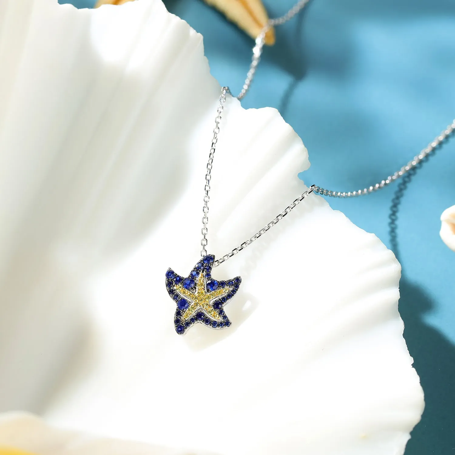 Blue and Yellow Sapphire Starfish Necklace
