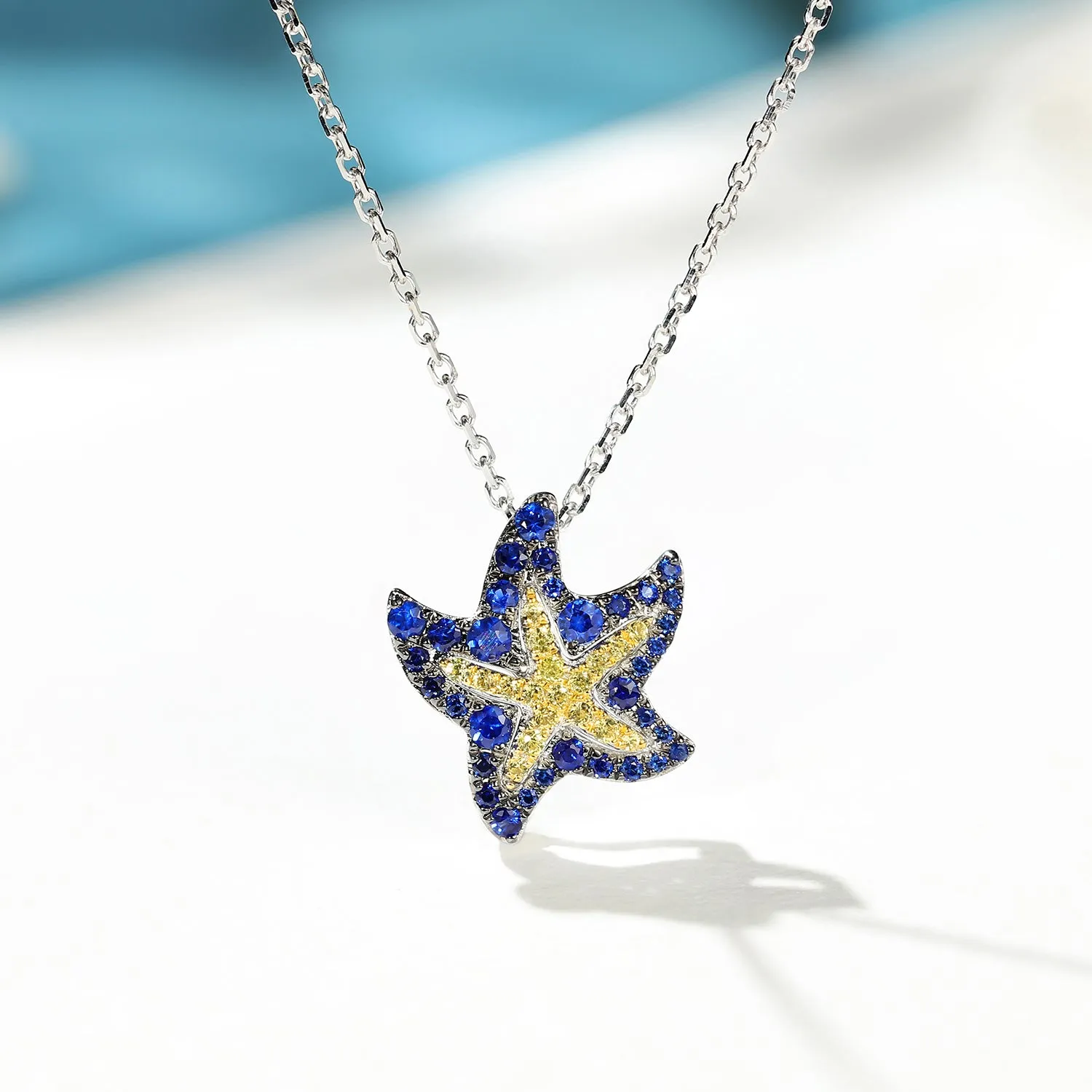 Blue and Yellow Sapphire Starfish Necklace