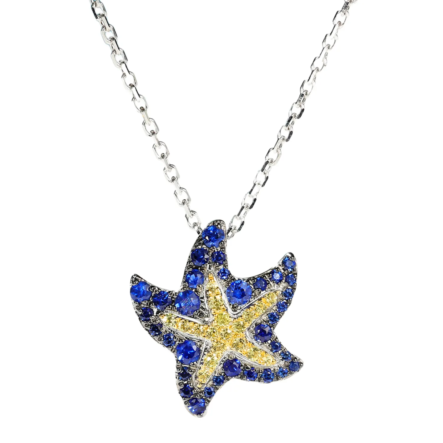 Blue and Yellow Sapphire Starfish Necklace