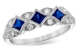 Blue Sapphire & Diamond Milgrain Style Band