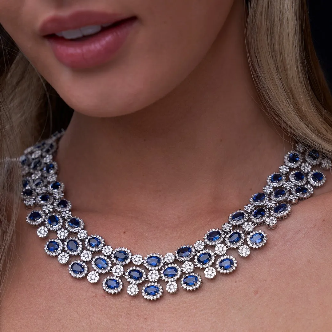 Blue Sapphire Sapphire & Diamond Necklace