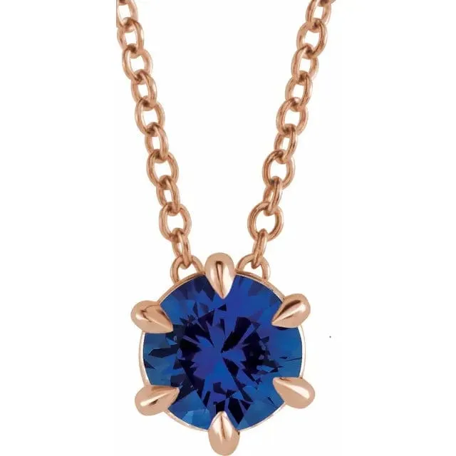 Blue Sapphire Solitaire September Birthstone Necklace - Special Order