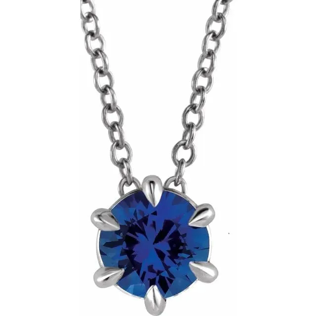 Blue Sapphire Solitaire September Birthstone Necklace - Special Order