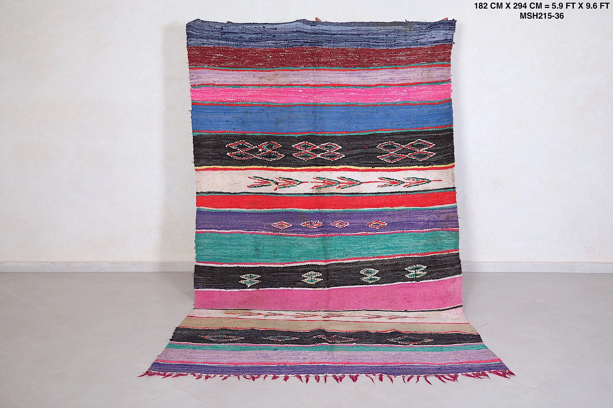 Boucherouite Moroccan Kilim - 5.9 FT X 9.6 FT | Vibrant Handmade Rug