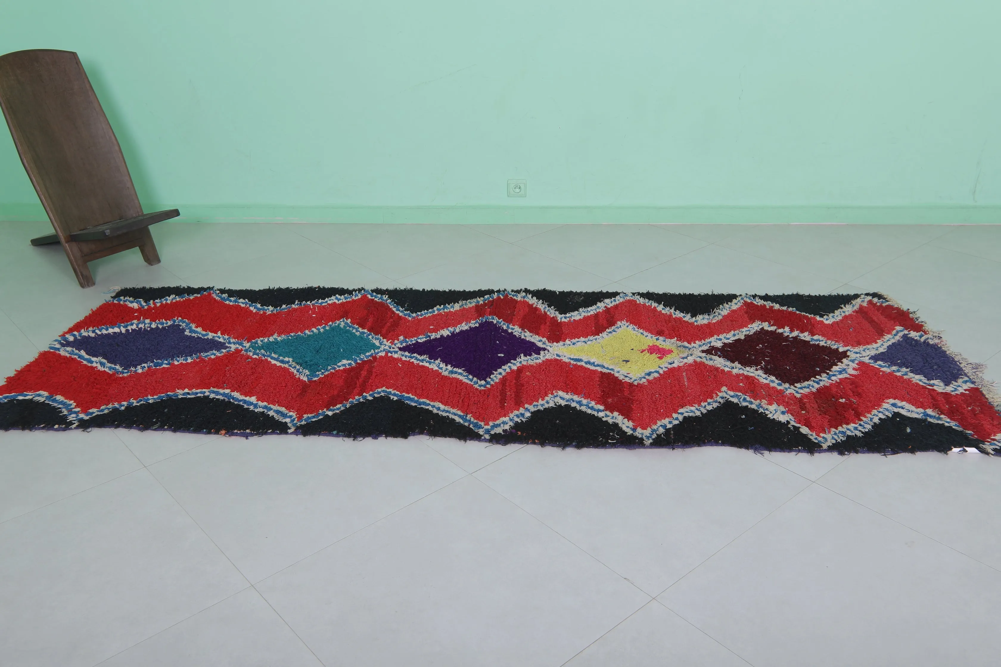 Boucherouite Runner Rug 3.2 x 9.4 Feet - Vibrant Moroccan Design