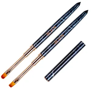 BQAN 2Pcs Oval & Flat UV Gel Nail Brush, Polygel Brush Kit For Nail Art and Acrylic Application Professional Nail Art Design Brushes Size 8