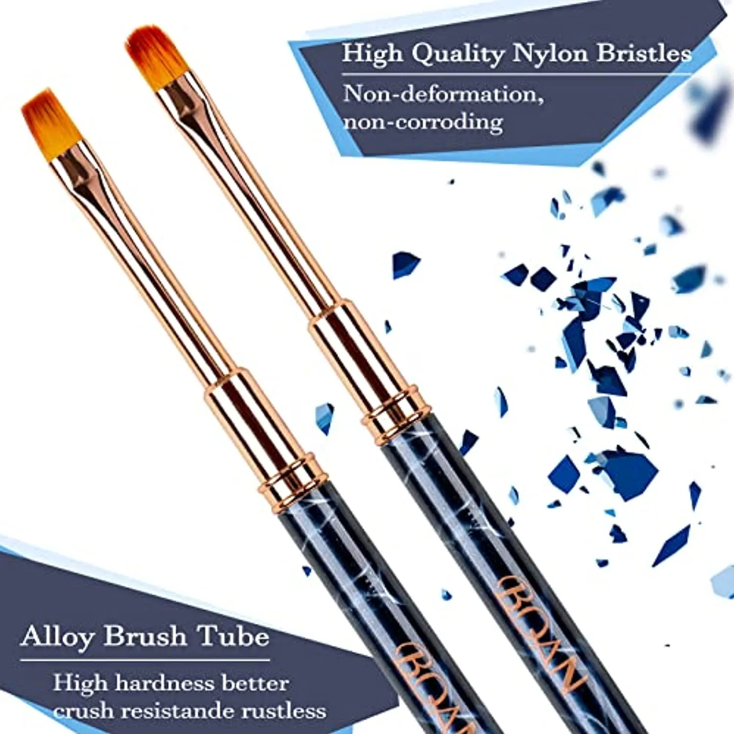 BQAN 2Pcs Oval & Flat UV Gel Nail Brush, Polygel Brush Kit For Nail Art and Acrylic Application Professional Nail Art Design Brushes Size 8