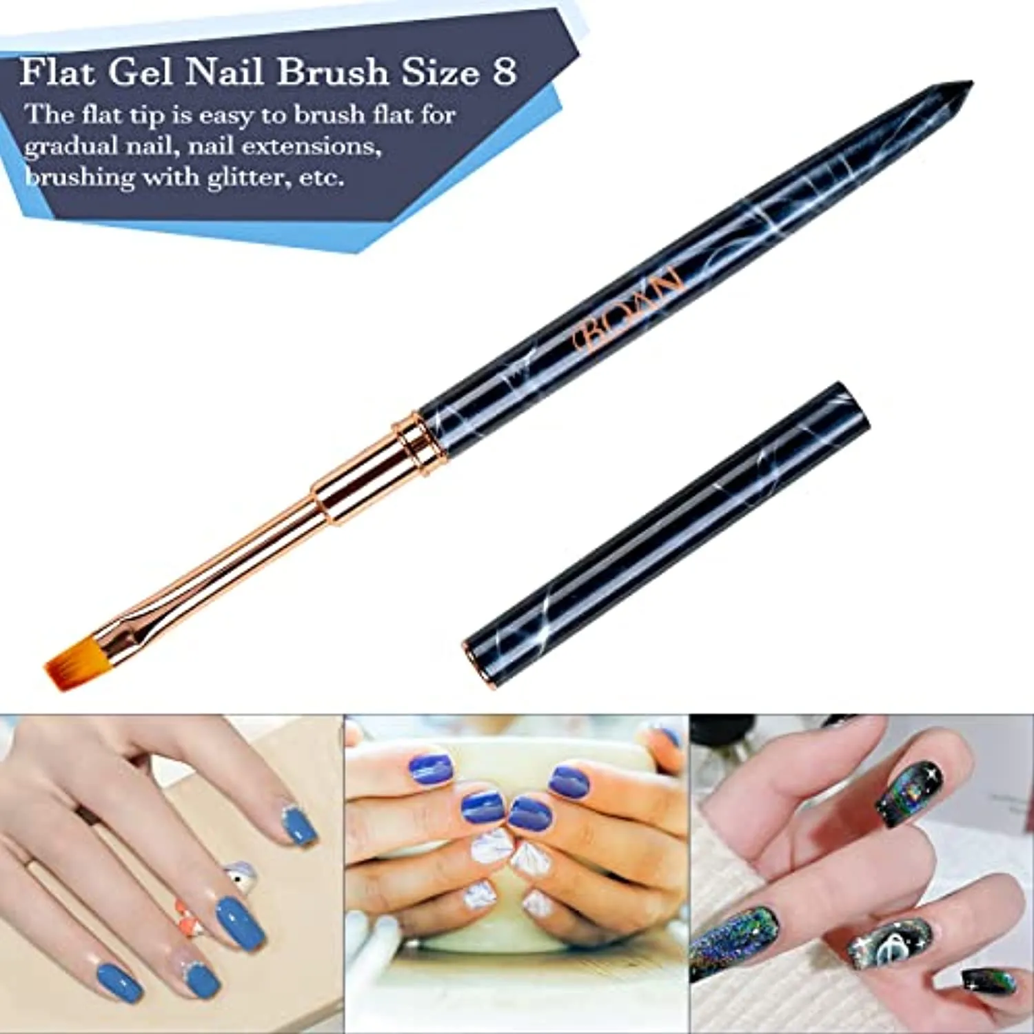 BQAN 2Pcs Oval & Flat UV Gel Nail Brush, Polygel Brush Kit For Nail Art and Acrylic Application Professional Nail Art Design Brushes Size 8