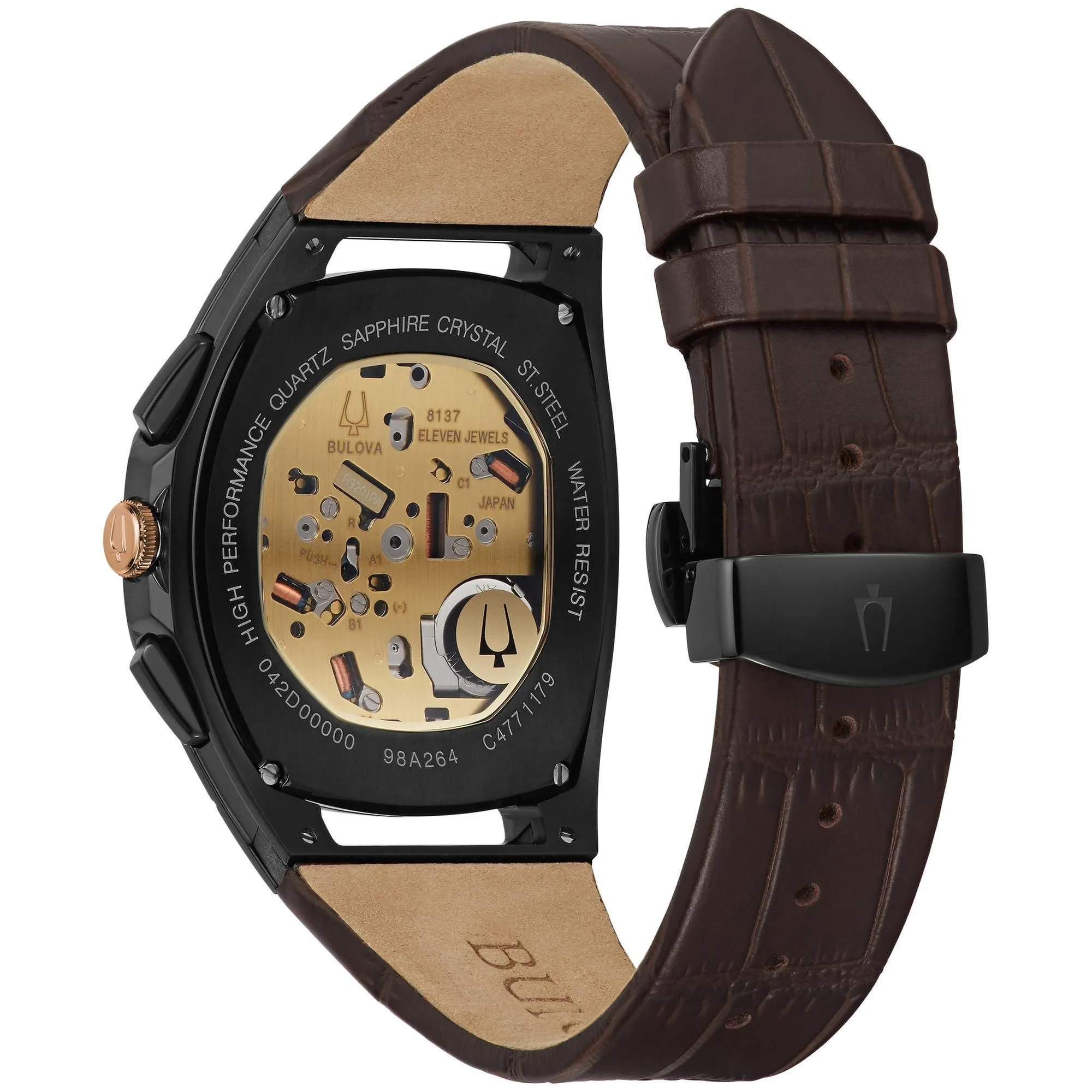 Bulova Men's CURV Chronograph Brown Leather Strap Watch 98A264