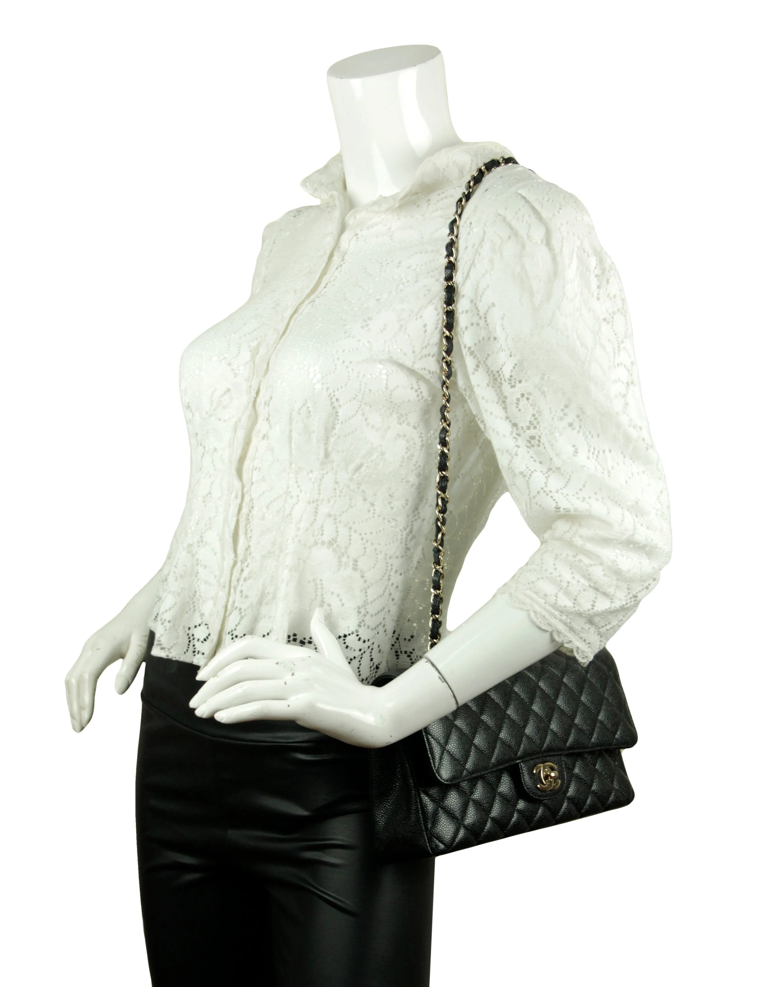 Chanel Black Caviar Medium Double Flap Classic GHW