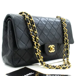 CHANEL Classic Double Flap 10" Chain Shoulder Bag Black Lambskin m68