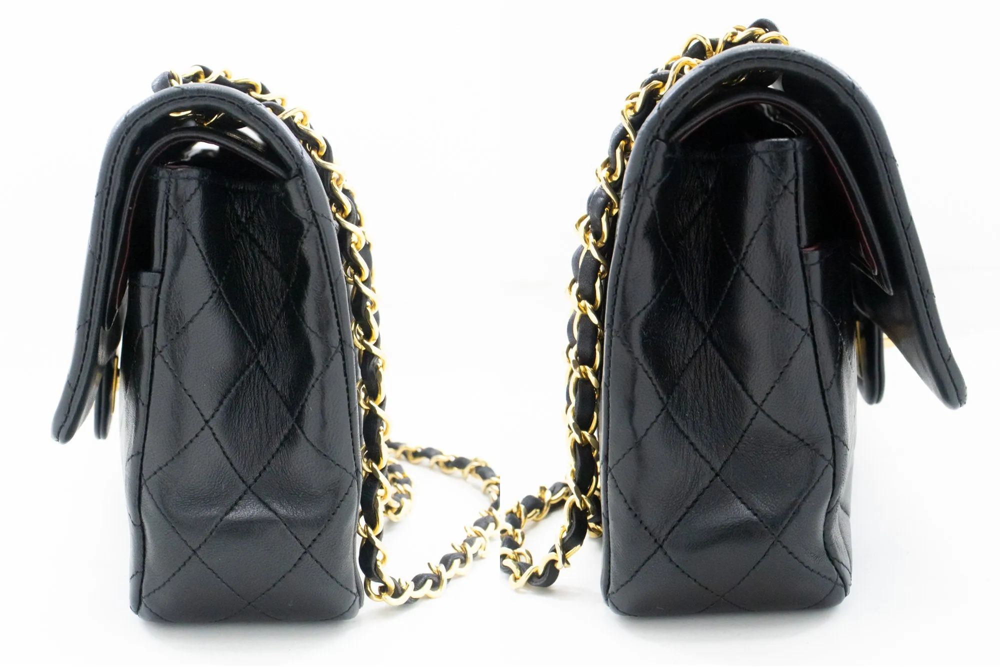 CHANEL Classic Double Flap 10" Chain Shoulder Bag Black Lambskin m68
