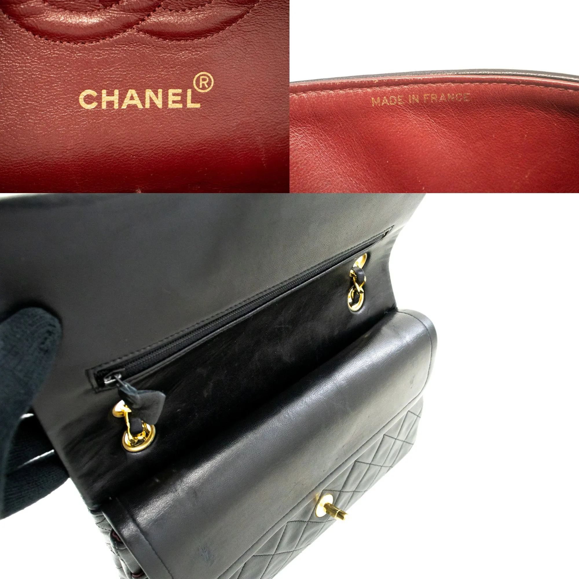 CHANEL Classic Double Flap 10" Chain Shoulder Bag Black Lambskin m68
