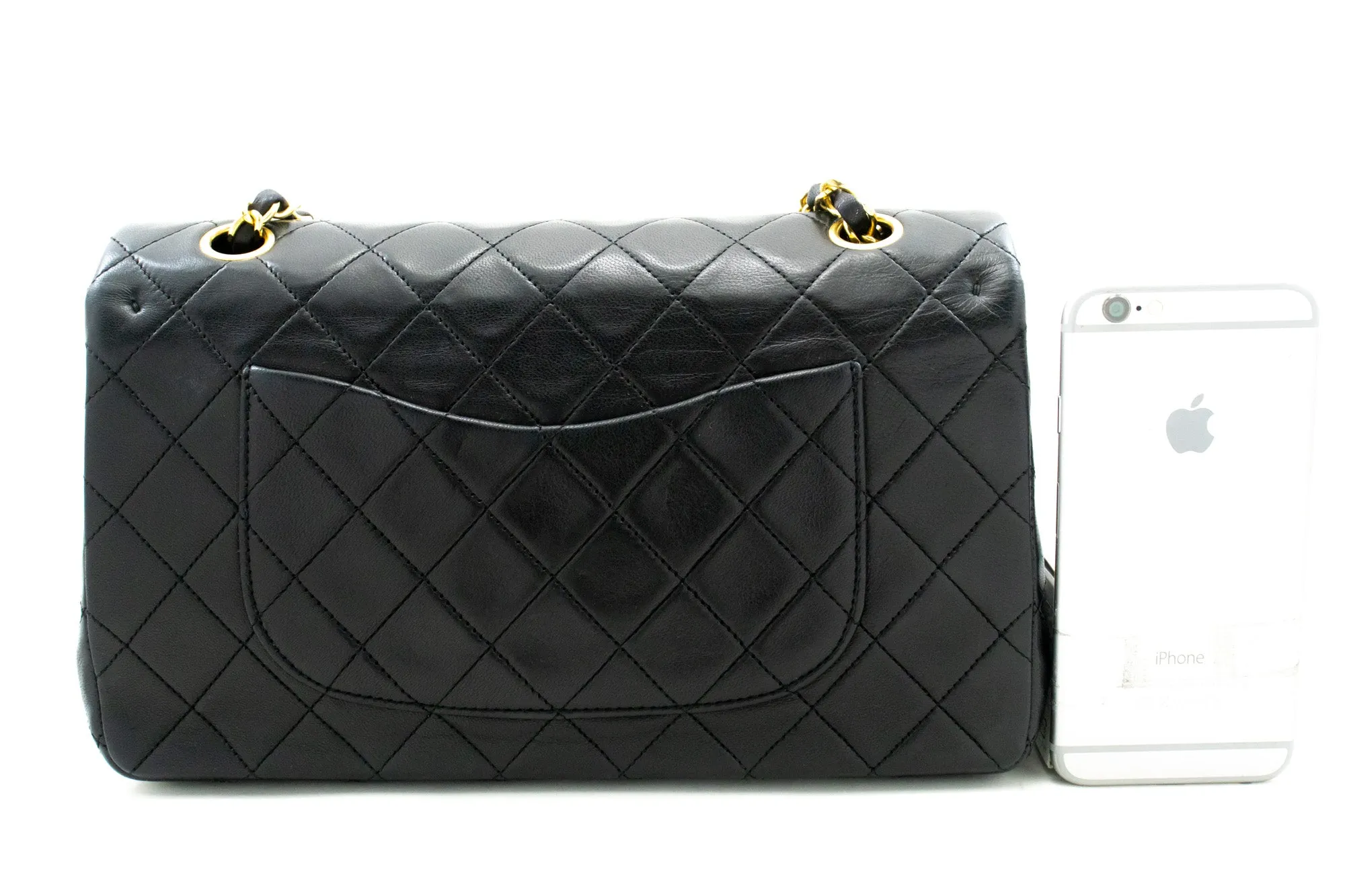 CHANEL Classic Double Flap 10" Chain Shoulder Bag Black Lambskin m68