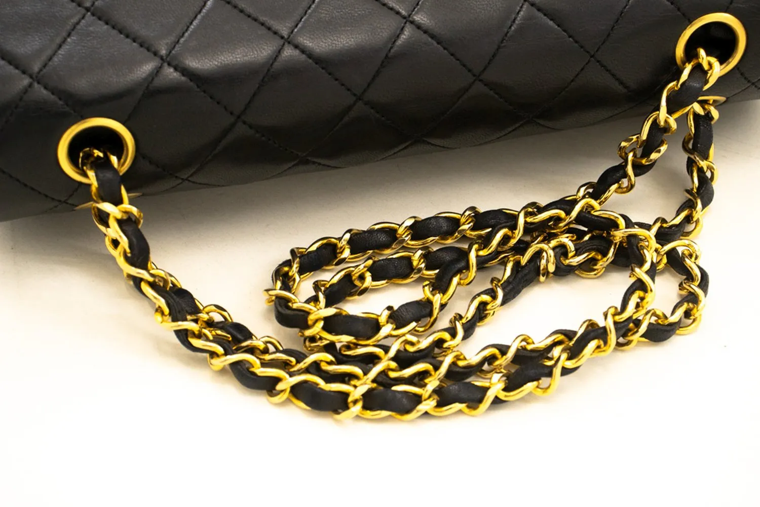 CHANEL Classic Double Flap 10" Chain Shoulder Bag Black Lambskin m68