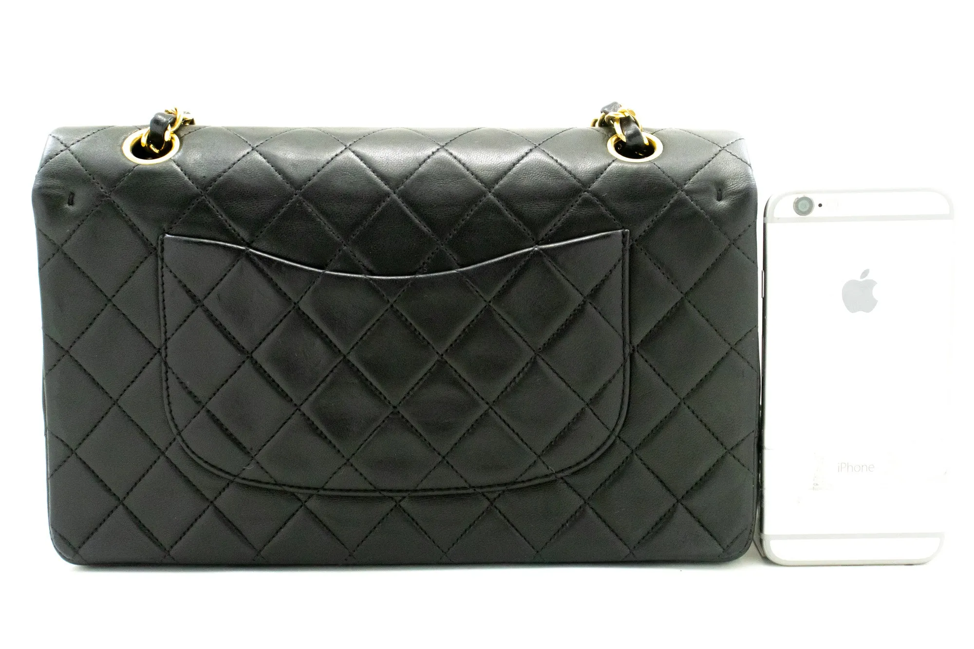 CHANEL Classic Double Flap 10" Chain Shoulder Bag Black Lambskin m84