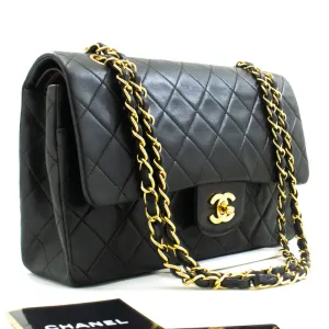 CHANEL Classic Double Flap 10" Chain Shoulder Bag Black Lambskin m84