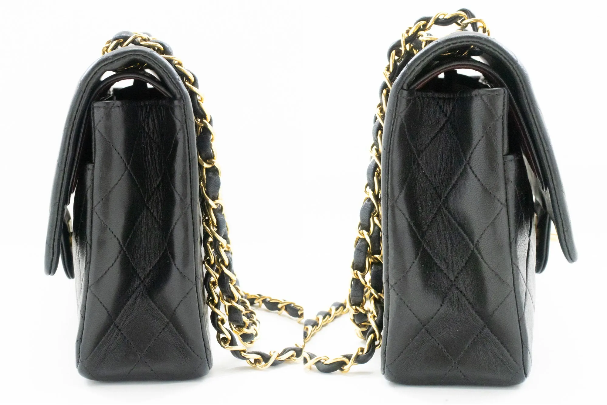 CHANEL Classic Double Flap 10" Chain Shoulder Bag Black Lambskin m84