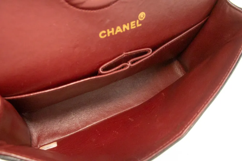 CHANEL Classic Double Flap 10" Chain Shoulder Bag Black Lambskin m84