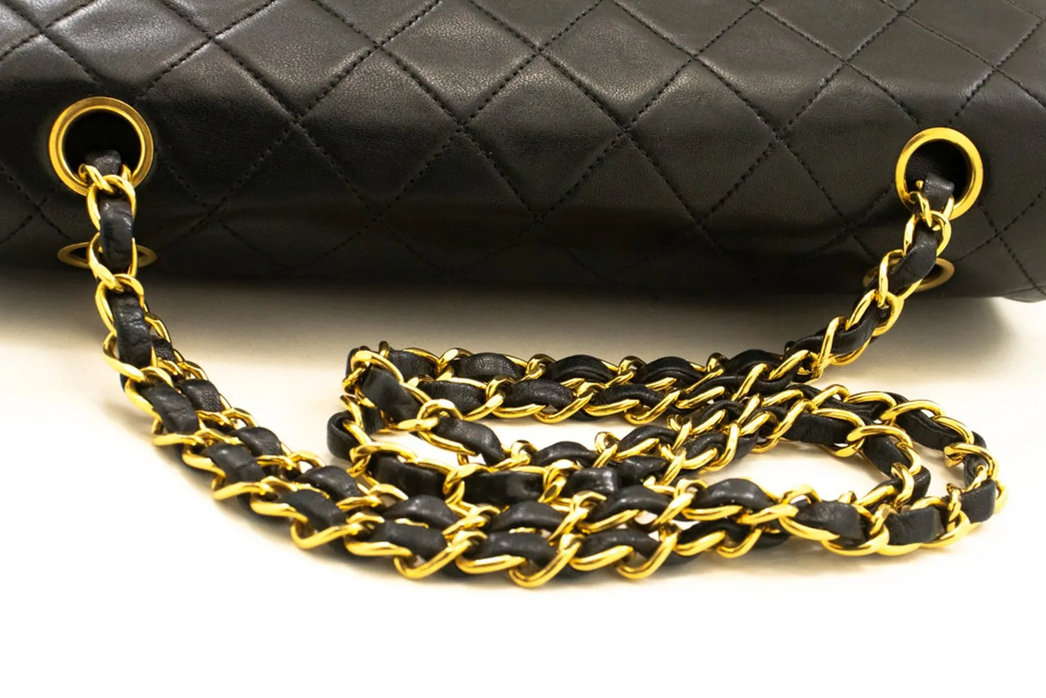 CHANEL Classic Double Flap 10" Chain Shoulder Bag Black Lambskin m84