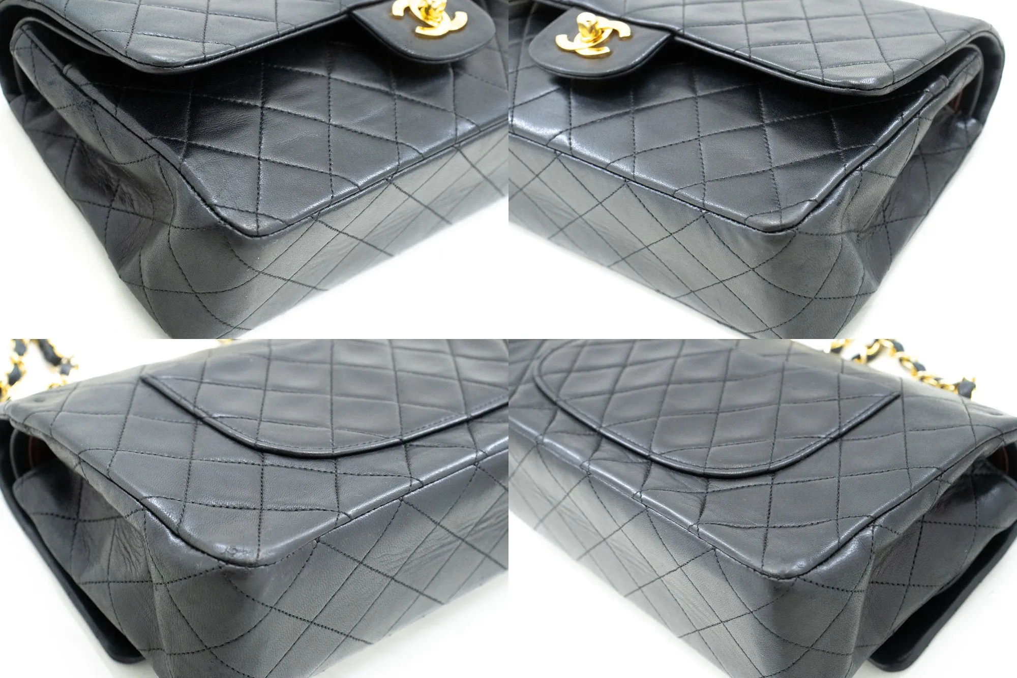 CHANEL Classic Double Flap 10" Chain Shoulder Bag Black Lambskin n09