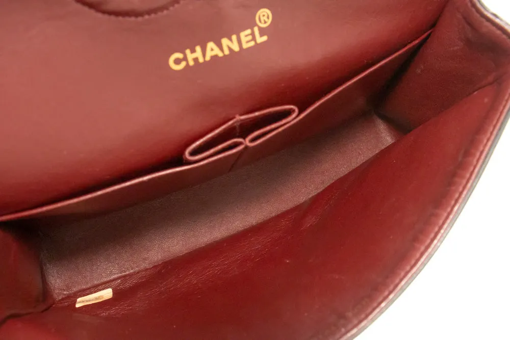 CHANEL Classic Double Flap 10" Chain Shoulder Bag Black Lambskin n09