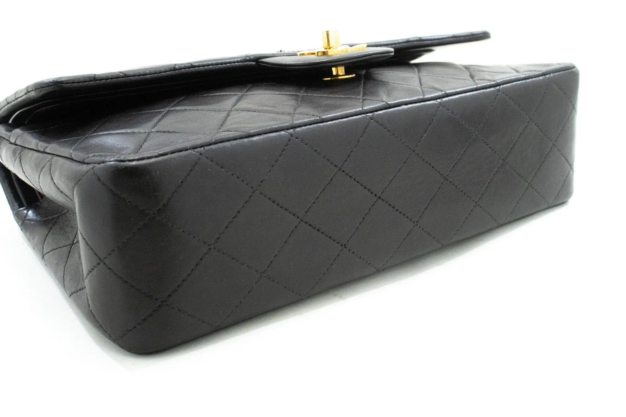 CHANEL Classic Double Flap 10" Chain Shoulder Bag Black Lambskin n34