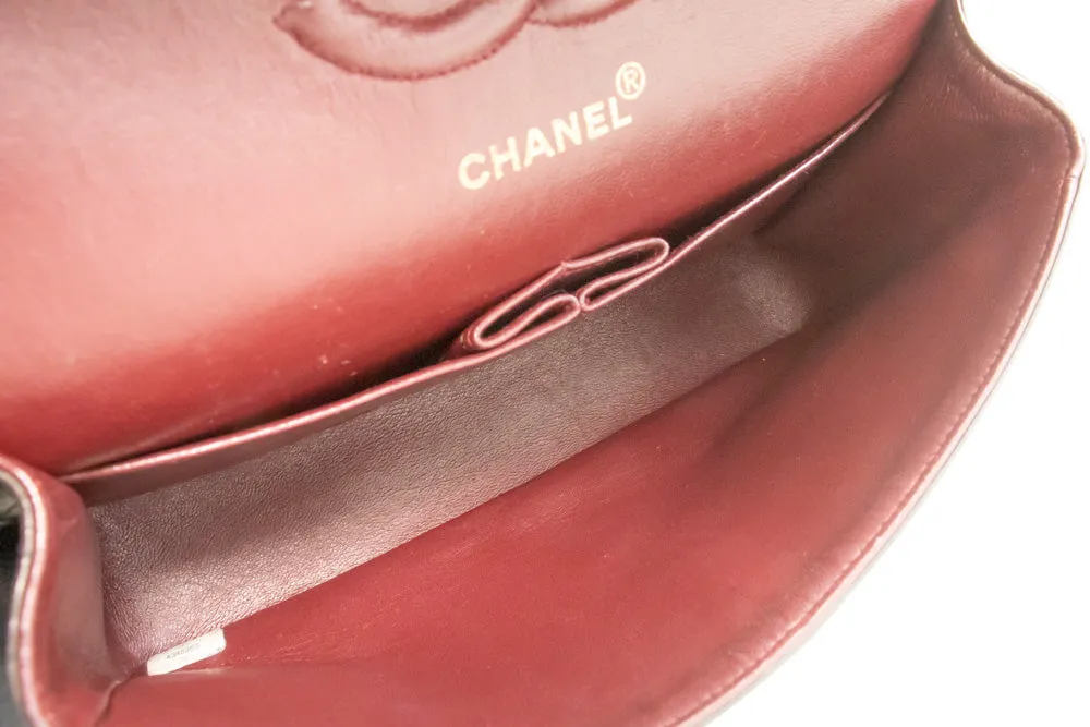 CHANEL Classic Double Flap 10" Chain Shoulder Bag Black Lambskin n34
