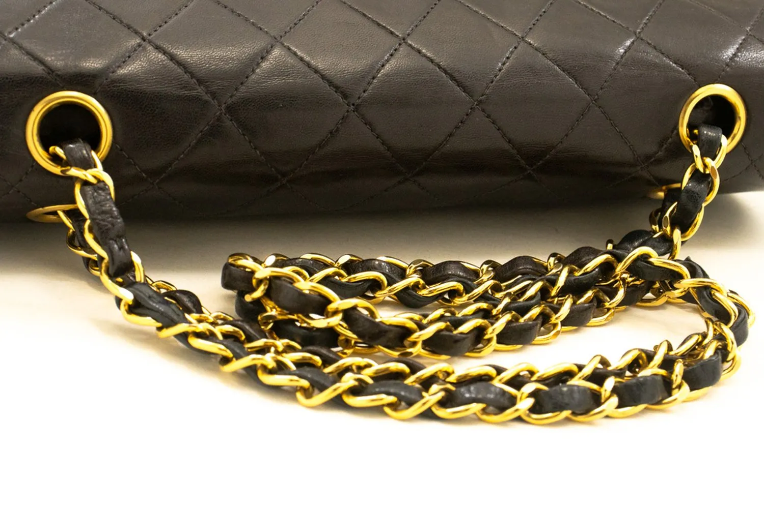 CHANEL Classic Double Flap 10" Chain Shoulder Bag Black Lambskin n34