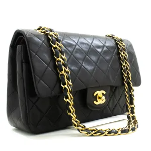 CHANEL Classic Double Flap 10" Chain Shoulder Bag Black Lambskin n34