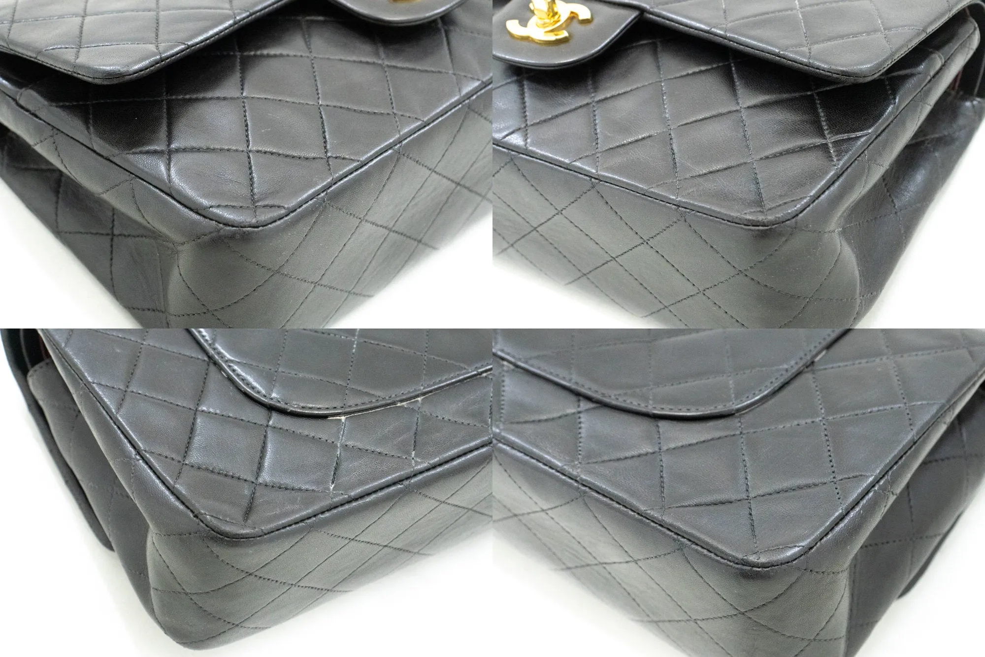 CHANEL Classic Double Flap 10" Chain Shoulder Bag Black Lambskin n34