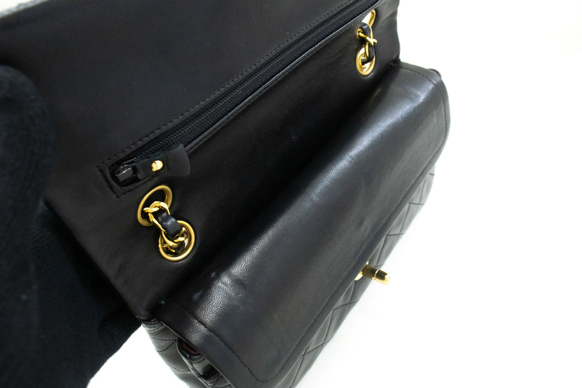 CHANEL Classic Double Flap 9" Chain Shoulder Bag Black Lambskin p43