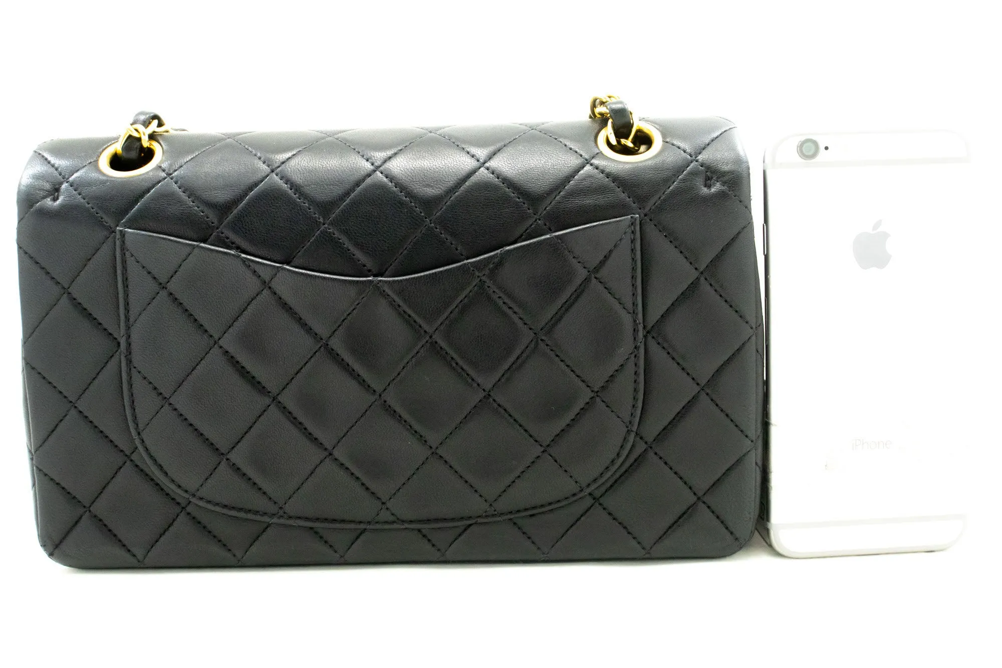 CHANEL Classic Double Flap 9" Chain Shoulder Bag Black Lambskin p43