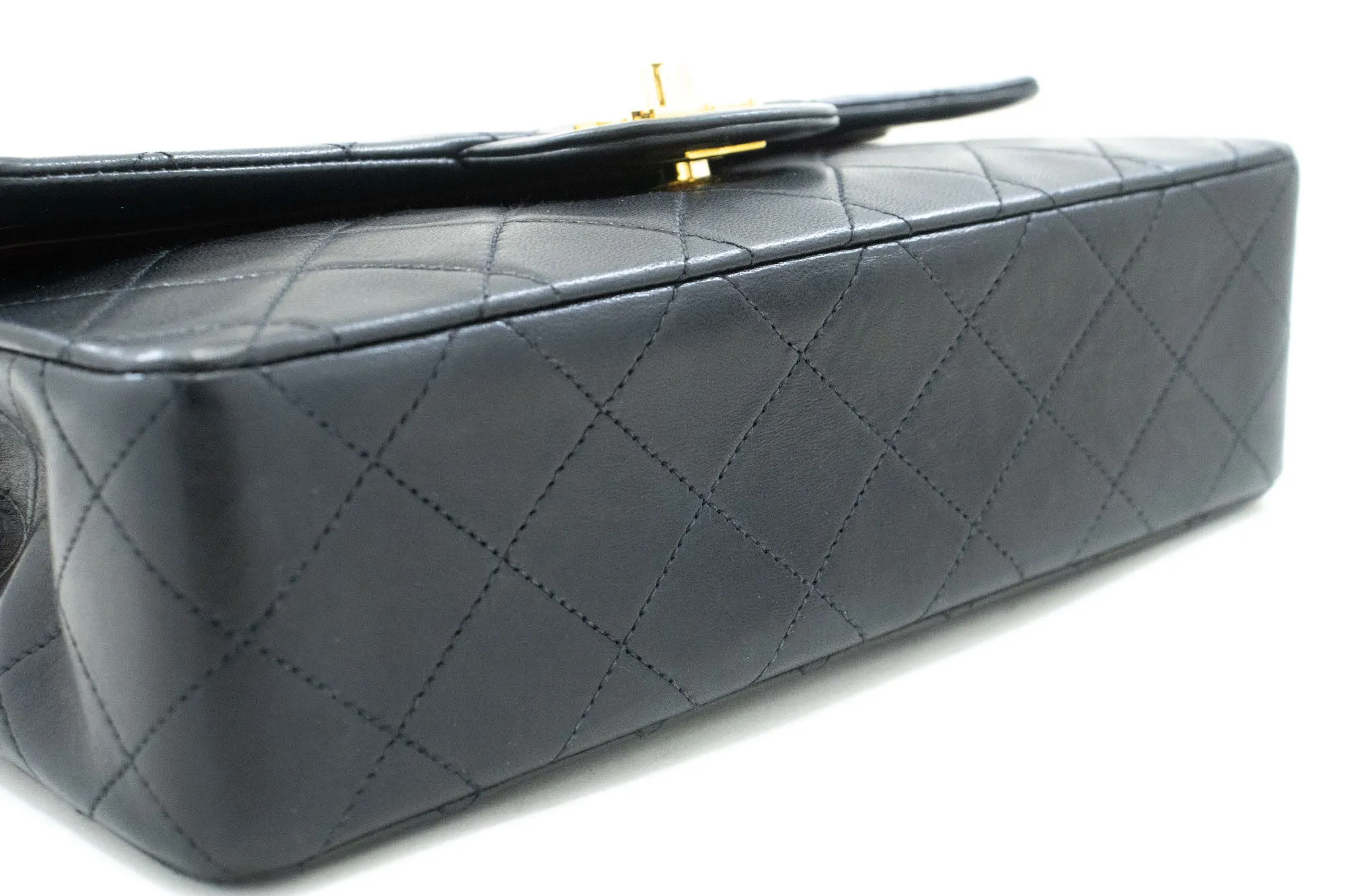 CHANEL Classic Double Flap 9" Chain Shoulder Bag Black Lambskin p43