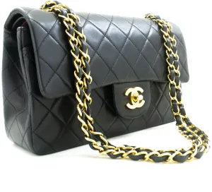 CHANEL Classic Double Flap 9" Chain Shoulder Bag Black Lambskin p43