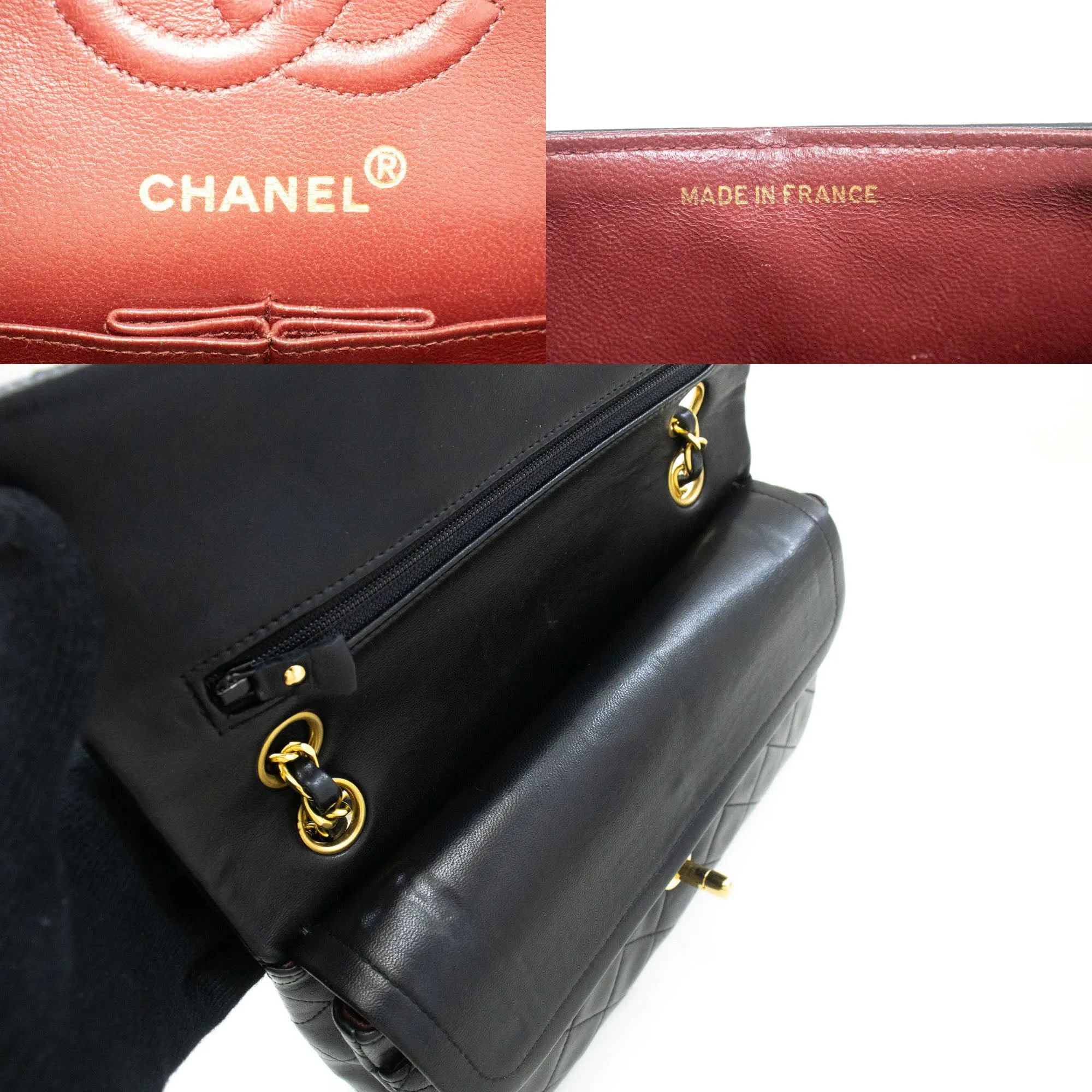 CHANEL Classic Double Flap 9" Chain Shoulder Bag Black Lambskin p43