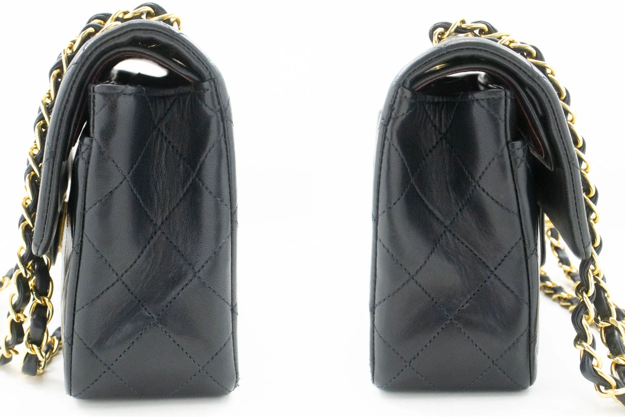 CHANEL Classic Double Flap 9" Chain Shoulder Bag Black Lambskin p43